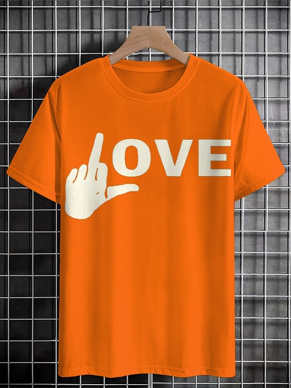 Men's Hand Sign Fuck Love Art Print Cotton Casual T-Shirt