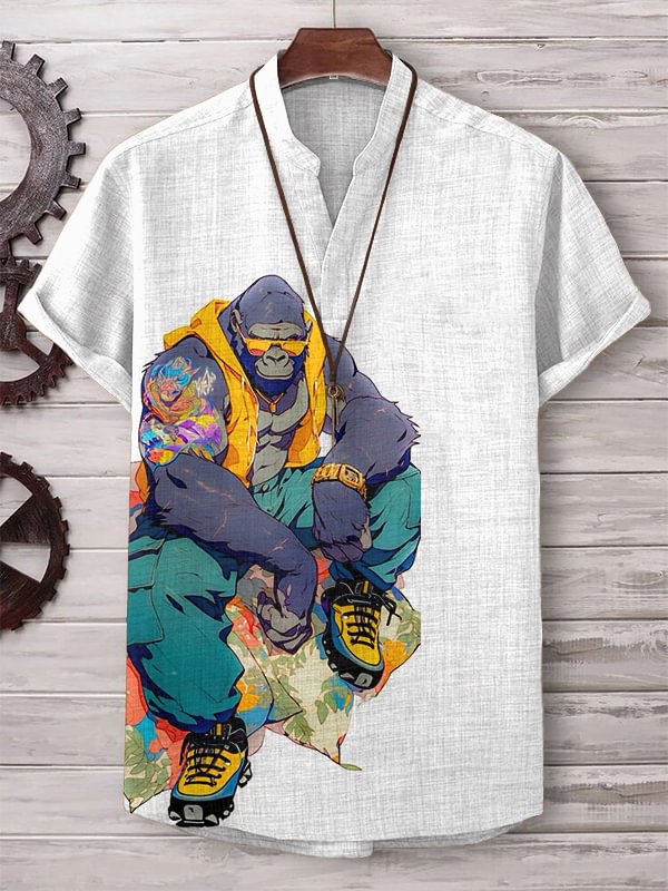 Men's Modern Handsome Gorilla Art Graphic Print V Neck T-Shirt