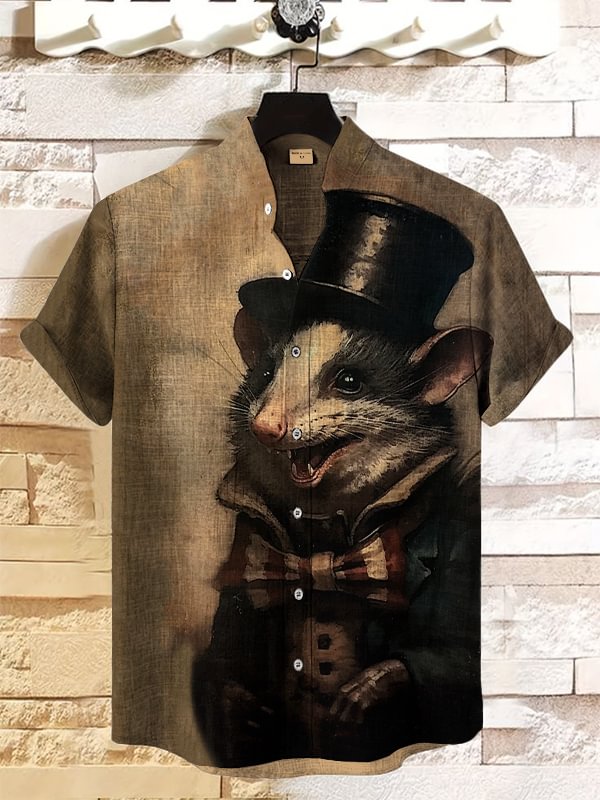 Men's Vintage Mystic Possum Suit Art Print Casual Shirt