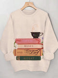 Women's Coffee Books And Repeat Art Print Casual Sweatshirt