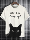 Men's Funny Black Cat Are You Pooping Graphic Print T-Shirt