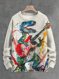 Men's Rock Dinosaur Playing Guitar Art Print Knit Sweatshirt
