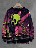Men's Alien DJ Art Print Knit Sweatshirt