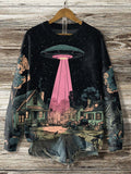 Women's Midnight UFO Coming Sci-Fi Art Print Knit Sweatshirt