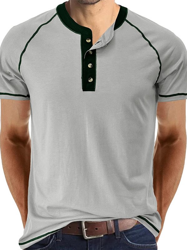 Men's Casual Half Button Short Sleeve Slim Fit Henley T-Shirt