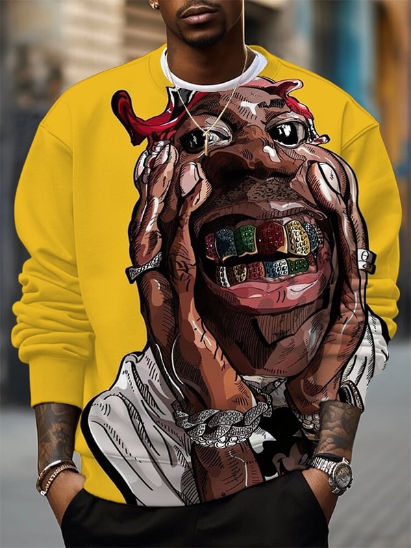 Men's Hip Hop Music Retro Print Casual Sweatshirt