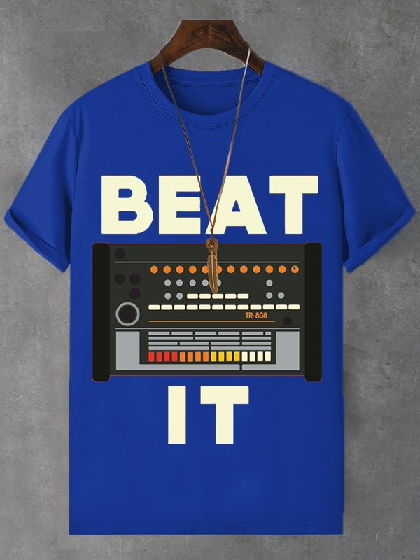 Men's Beat It Vintage Music Art Print Cotton Casual T-Shirt
