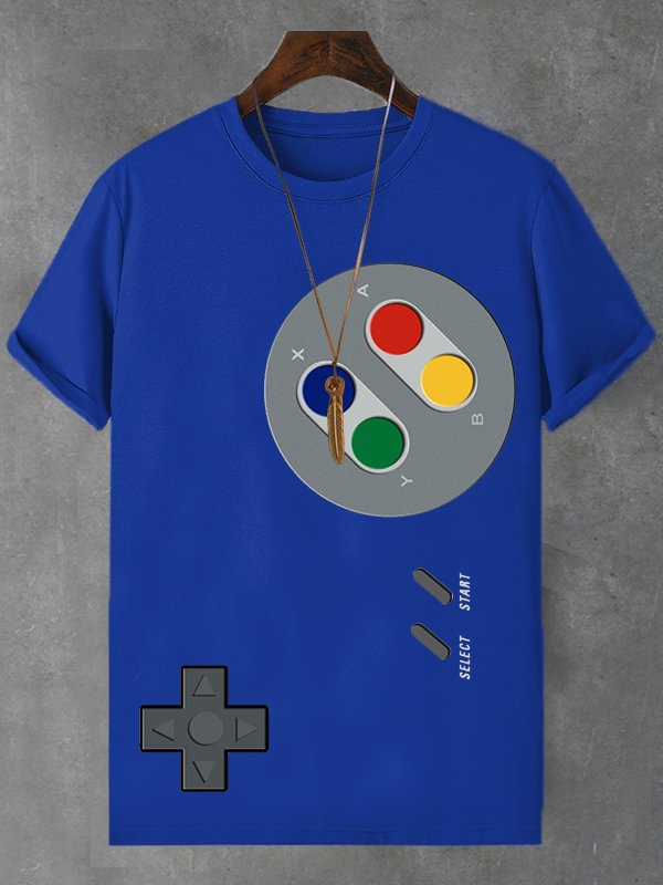 Men's Retro Fun Game Graphic Print Cotton Casual T-Shirt