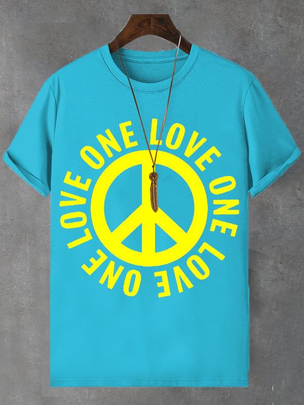 Men's One Love Peace Graphic Print Cotton Casual T-Shirt