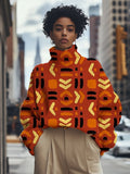 Women's Vintage Tribal Pattern Print High Neck Knit Sweatshirt