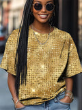 Women's Gold Polka Dot Pattern All Over Print Casual T-Shirt