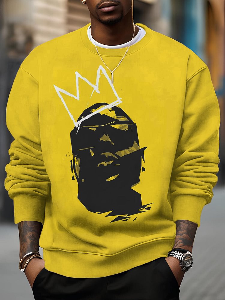 Men's Hip Hop Black Crown Art Print Casual Sweatshirt