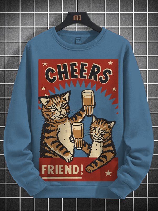 Men's Cheers Friend Art Print Cotton Casual Sweatshirt