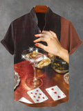 Men's Playing Poker And Drinking Cocktails Print Casual Shirt