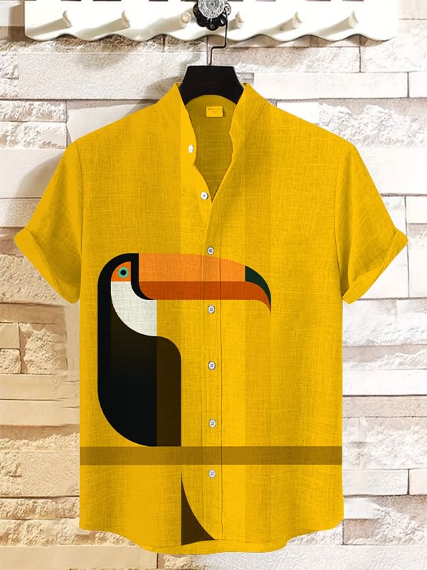 Men's Toucan In The Trees Art Print Linen Blend Shirt