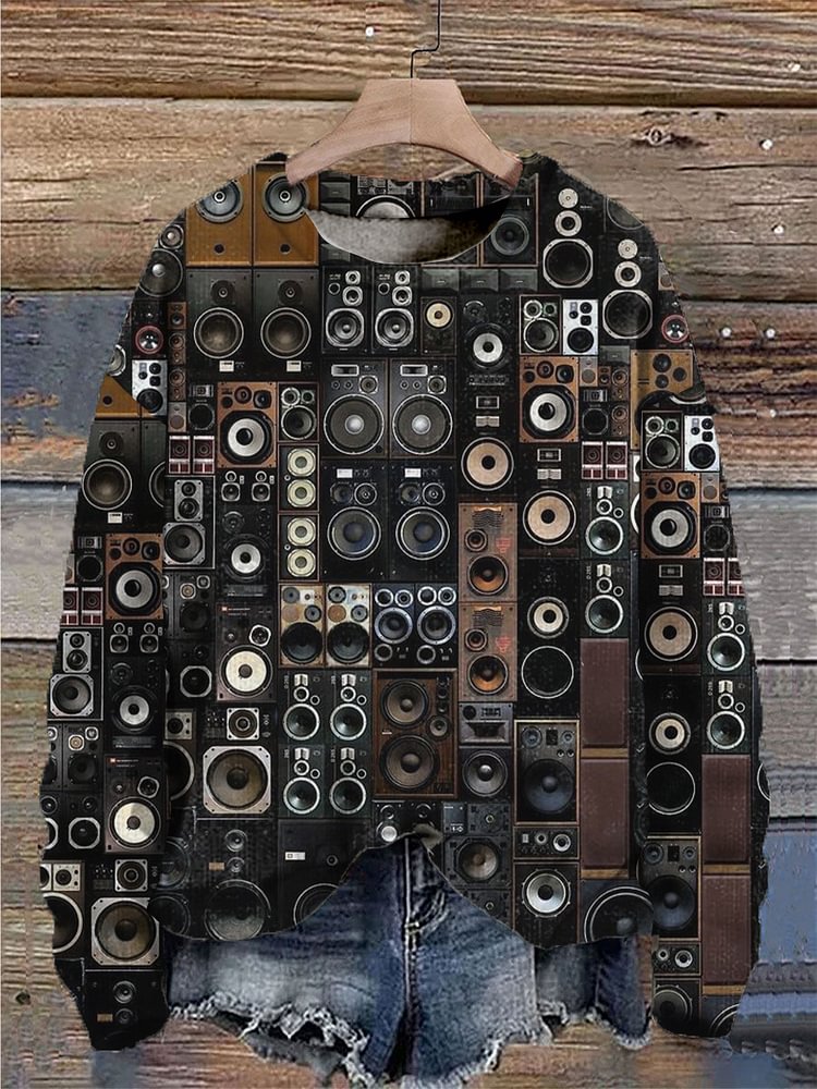 Women's Retro Nostalgia Speakers Art Print Casual Sweatshirt