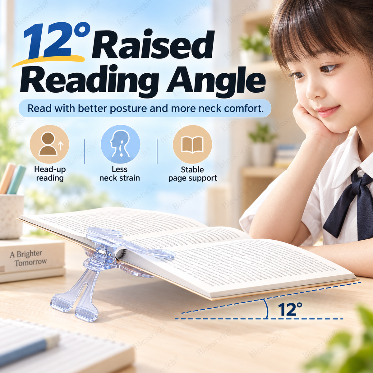 Curved Book Page Holder - 12° Raised Reading Support