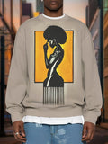 Men's Black Woman Portrait Illustration Print Casual Sweatshirt