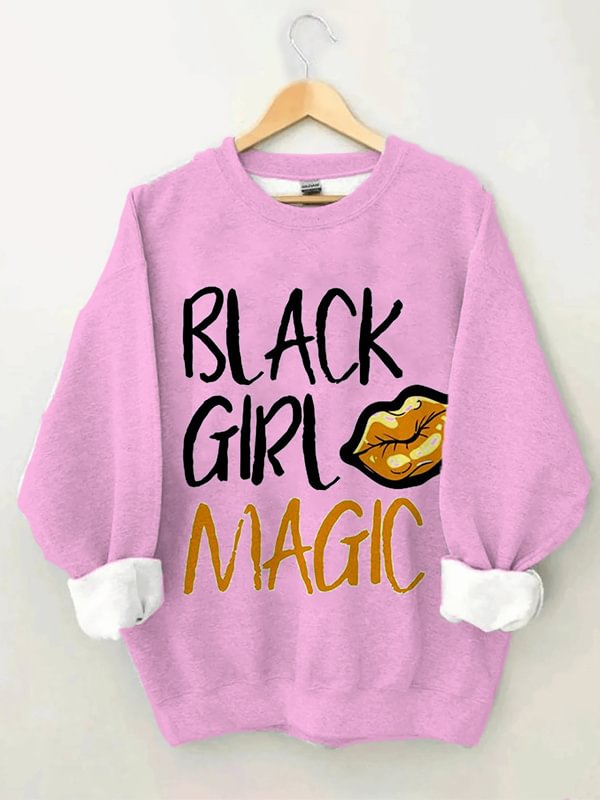 Women's Black Girl Magic Lip Print Casual Sweatshirt