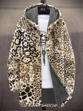 Men's Leopard Pattern All Over Print Hooded Trench Coat