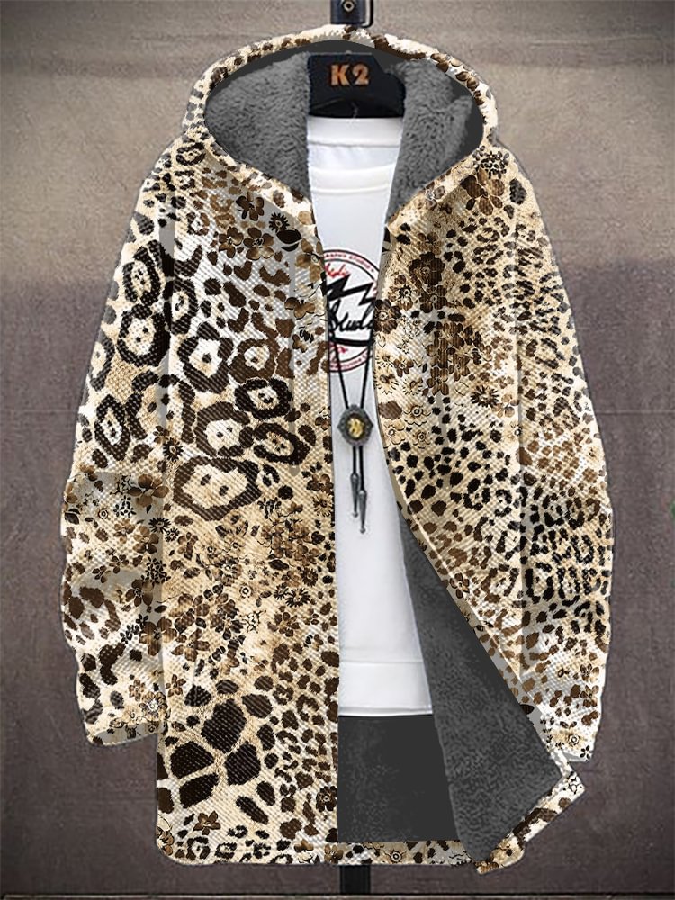 Men's Leopard Pattern All Over Print Hooded Trench Coat