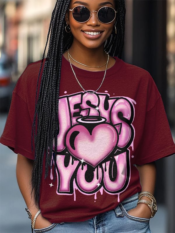Women's Jesus Love You Print Cotton Casual T-Shirt