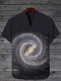 Men's Milky Way Galaxy Map Print Half Button Short Sleeve Shirt