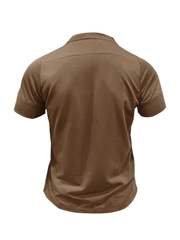 Men's Casual Plain Quilted Pocket Half Button Stand Collar Polo Shirt