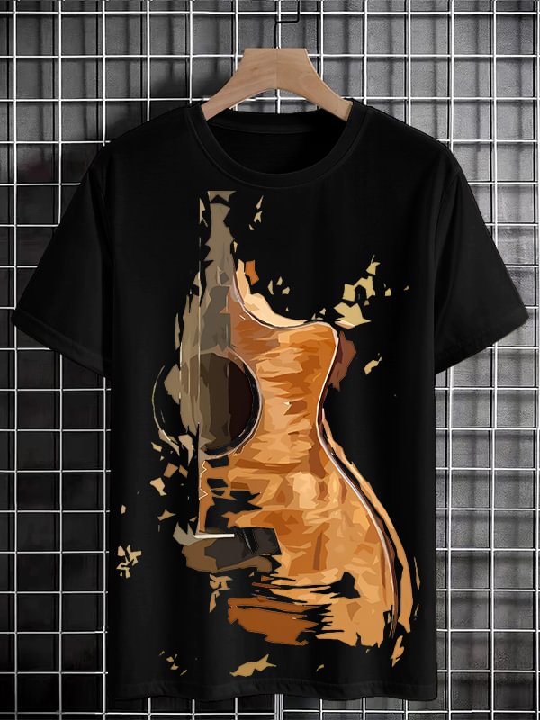Men's Guitar Shattering Art Print Cotton Casual T-Shirt