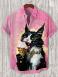 Men's Dracula Vampire Cat Eating Ice Cream Fun Oil Painting Print Shirt