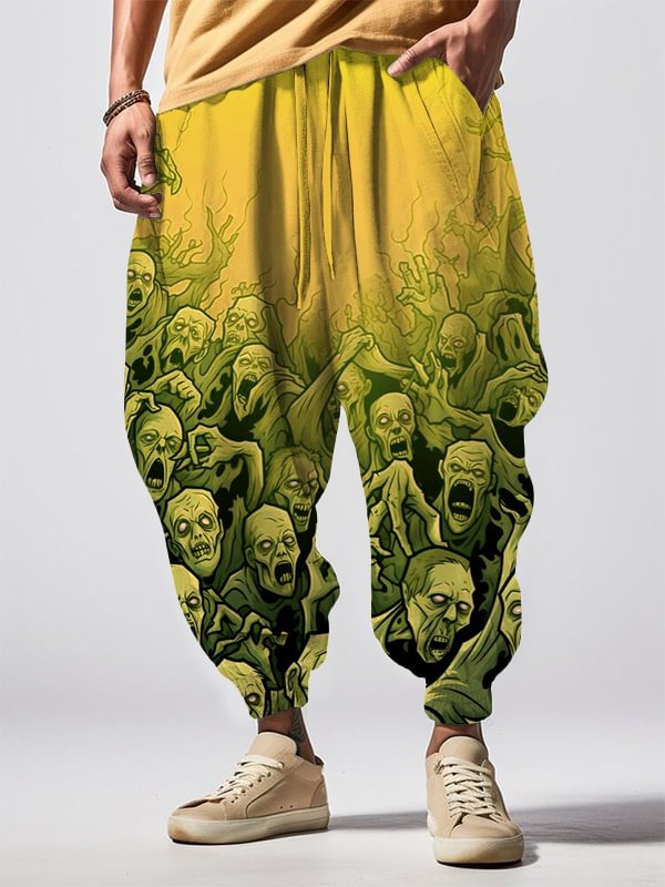 Men's Scary Zombie Hordes Print Loose Drawstring Sweatpants