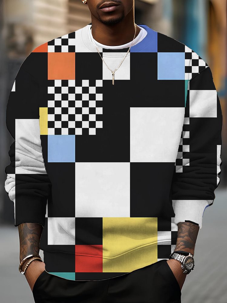 Men's Colorful Abstract Plaid Geometry Print Casual Sweatshirt