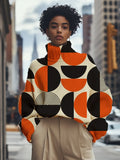 Women's Colorblock Geometric Graphic Print High Neck Knit Sweatshirt
