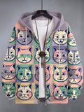 Men's Funny And Cute Cat Color Contrast Art Print Hooded Zip Up Jacket