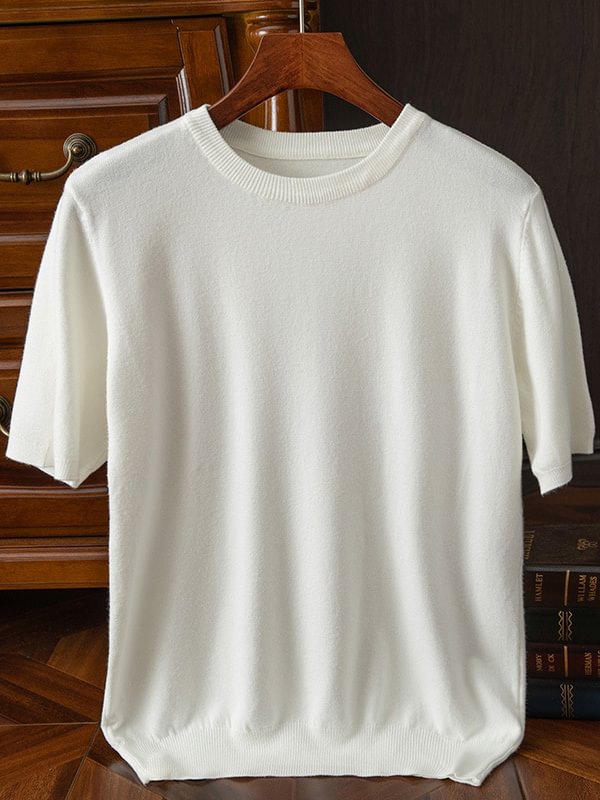 Men's Casual Plain Round Neck Short Sleeve Knitted T-Shirt