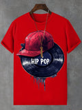 Men's Hip Pop Record Hat Print Cotton Casual T-Shirt