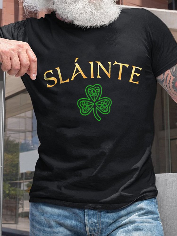 Men's Slainte St. Patrick's Day Print Cotton Casual T-Shirt