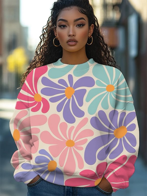Women's Vibrant Flowers Art Print Casual Sweatshirt