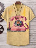 Men's Retro Telephone Pop Art Print V Neck T-Shirt