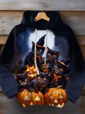 Men's Black Cat Witch Dark Pumpkin Art Casual Hoodie