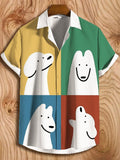 Men's Color Block Funny Cute Dog Faces Art Print Short Sleeve Shirt