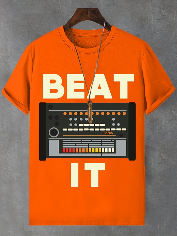 Men's Beat It Vintage Music Art Print Cotton Casual T-Shirt