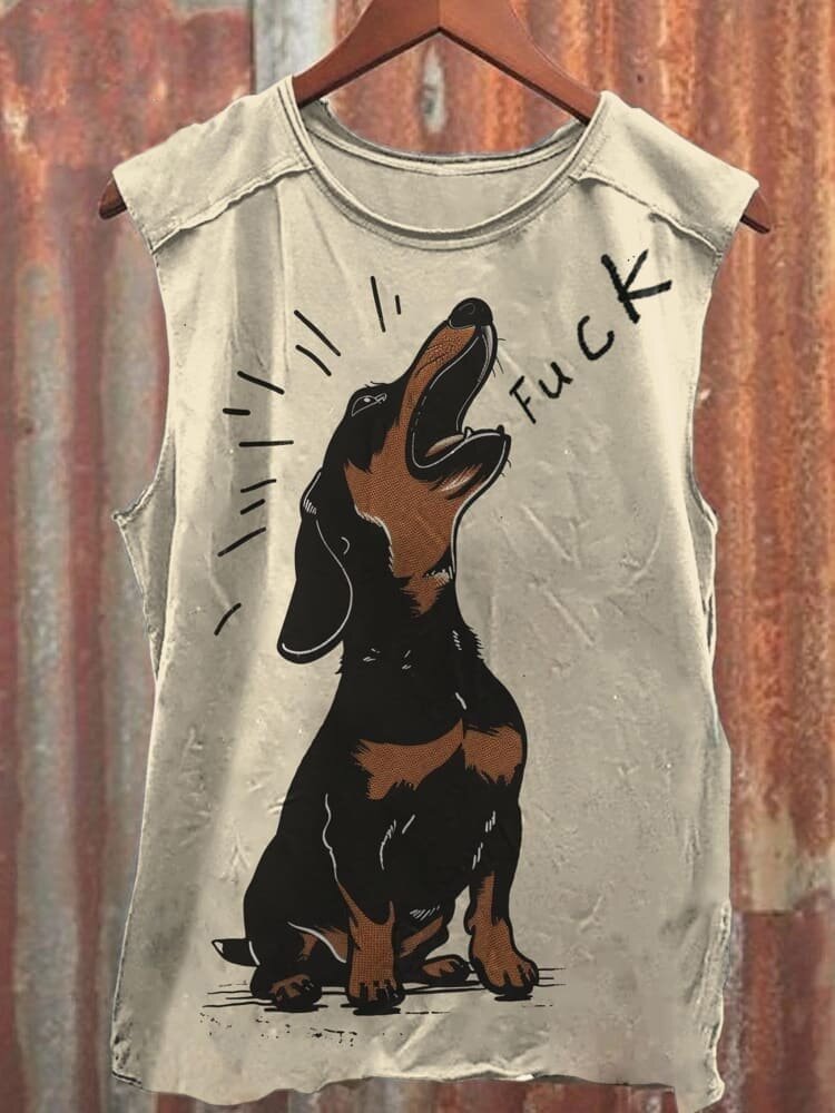 Men's Dachshund Barking Print Casual Tank Top