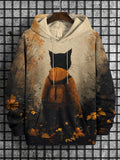 Men's Black Cat Outdoor Hiking Print Hooded Sweatshirt