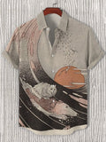 Men's Cat Riding Dog Swam Through The Sea Art Print Short Sleeve Shirt