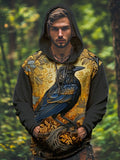 Men's Vintage Flowers Pattern Raven Print Casual Hoodie