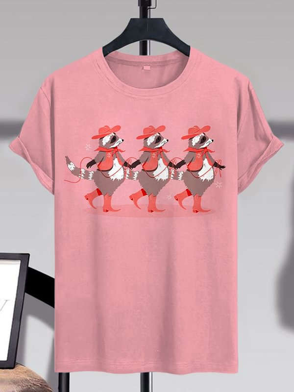 Men's Cowboy Raccoon Graphic Print Cotton Casual T-Shirt