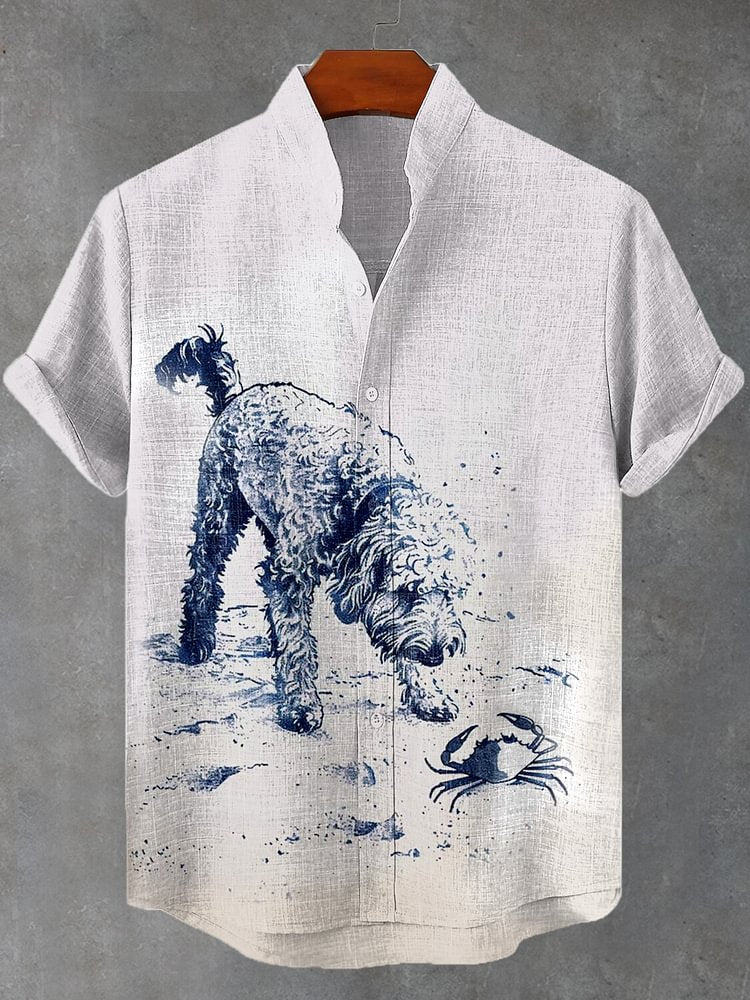 Men's Puppy And Crab Art Print Casual Shirt