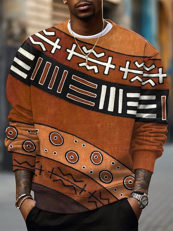 Men's African Ethnic Pattern Color Block Print Casual Sweatshirt