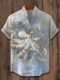 Men's Marine Octopus Oil Painting Print Casual Shirt